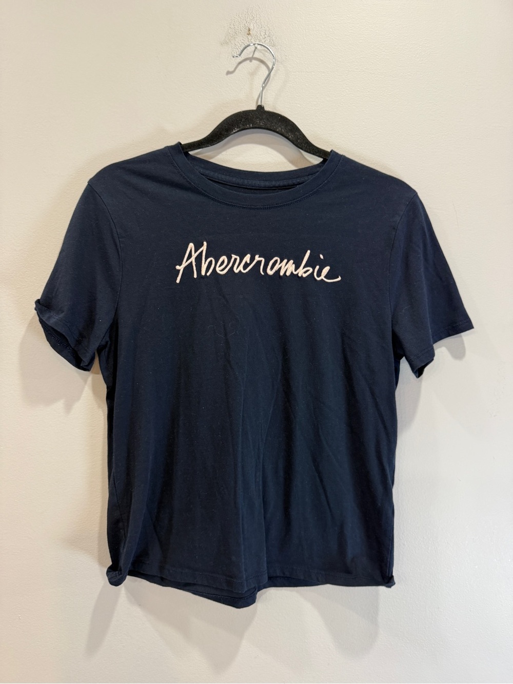 Abercrombie & Fitch Navy Script Logo Short Sleeve Tee
